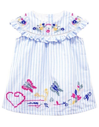 Toddlers Stripe Embroidered Ruffle Dress (Pack of 8)