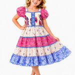 Domino Girl Girls Floral Tiered Puff Sleeve Dress