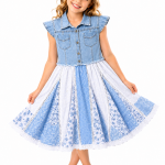 Domino Girl Girls Denim & Blue Patchwork Lace Dress
