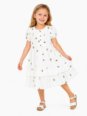 Domino Girl Embroidered Swiss Dot Tiered Dress