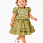 Drama Queen Baby Sage Embroidered Ruffle Dress