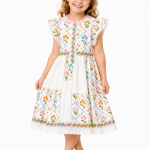 Domino Girl Floral Eyelet Panel Dress