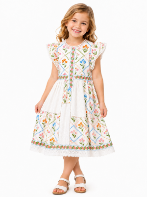 Domino Girl Floral Eyelet Panel Dress
