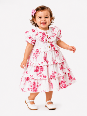 Drama Queen Baby Floral Ruffle Dress – Pink & Blue Floral