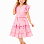 Domino Girl Pink Embroidered Dobby Ruffle Dress