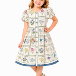 Domino Girl Girls Vintage Floral Panel Button Front Dress