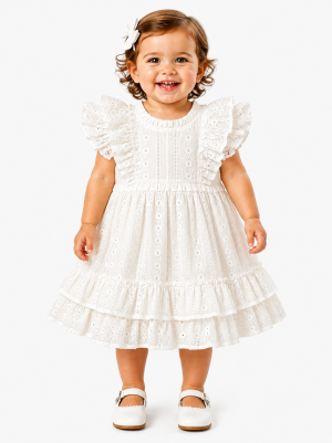 Drama Queen Baby White Eyelet Lace Ruffle Dress