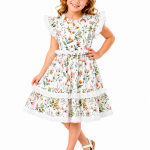 Domino Girl Botanical Floral Flutter Sleeve Dress