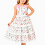 Domino Girl Floral Lace Tiered Dress