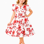 Domino Girl Floral Ruffle Tiered Dress – Red Floral