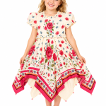Domino Girl Floral Handkerchief Hem Dress