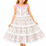 Domino Girl Floral Lace Tiered Dress