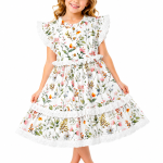 Domino Girl Botanical Floral Flutter Sleeve Dress