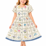 Domino Girl Girls Vintage Floral Panel Button Front Dress