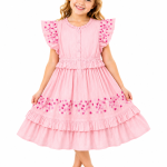 Domino Girl Pink Embroidered Dobby Ruffle Dress
