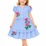 Domino Girl Striped Rose Embroidered Dress