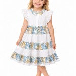 Domino Girl Girls Embroidered Botanical Tiered Dress
