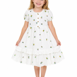 Domino Girl Embroidered Swiss Dot Tiered Dress