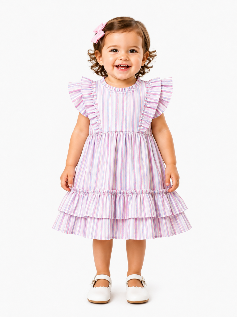 Drama Queen Baby Girls Pastel Stripe Ruffle Dress
