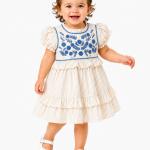 Drama Queen Baby Blue Embroidered Stripe Dress