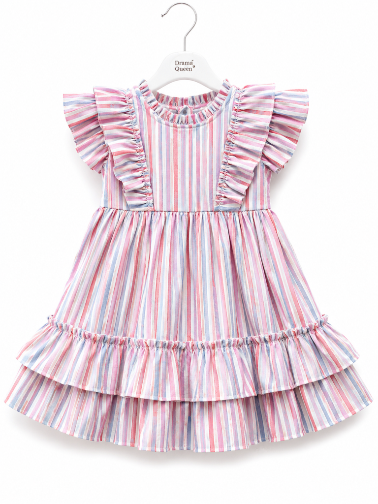 Drama Queen Baby Girls Pastel Stripe Ruffle Dress